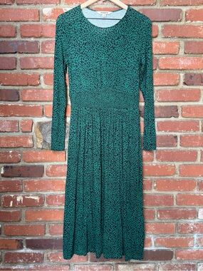 Boden Thea Long Sleeve Jersey Dress Womens Size 4R Green animal print